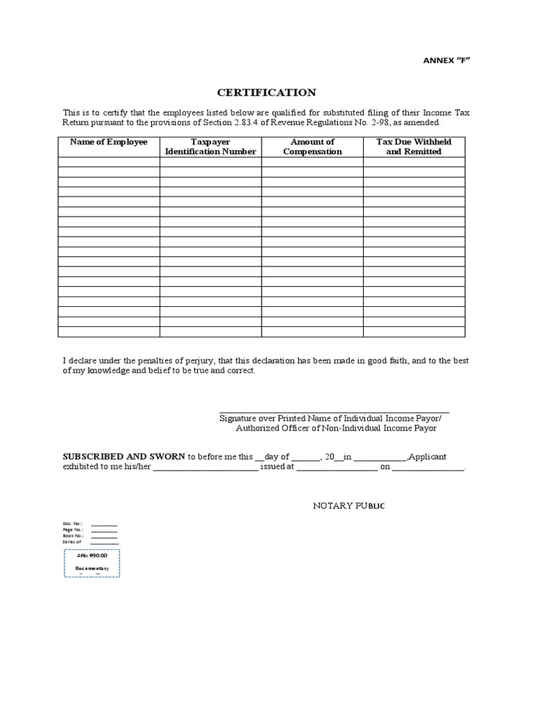 Employee Income Tax Certification Form | PDF | Business | Finance ...
