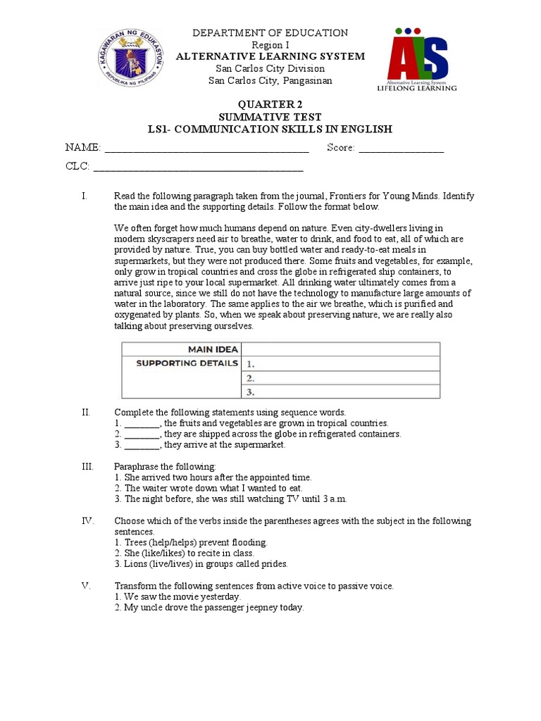 Quarter 2 Summative Test on English Skills | PDF | Linguistics
