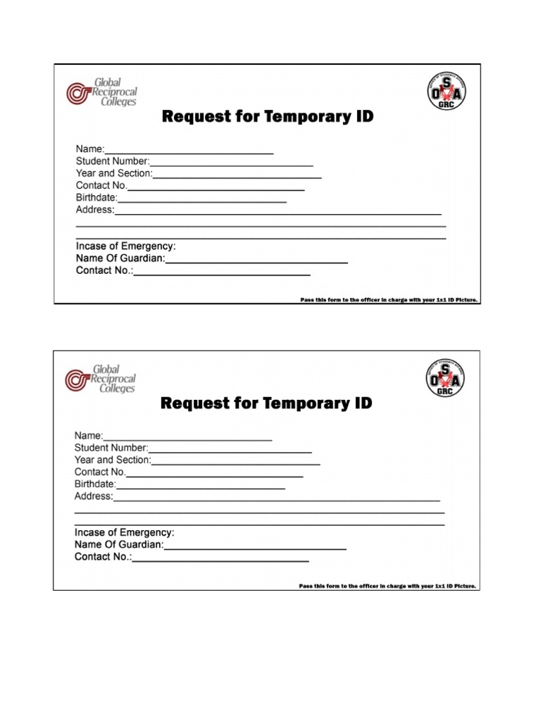 Request Form For Temporary ID PDF