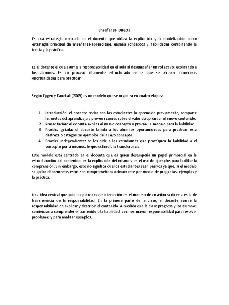 Modelo de Enseñanza Directa Estructurado | PDF | Crecimiento personal y ...
