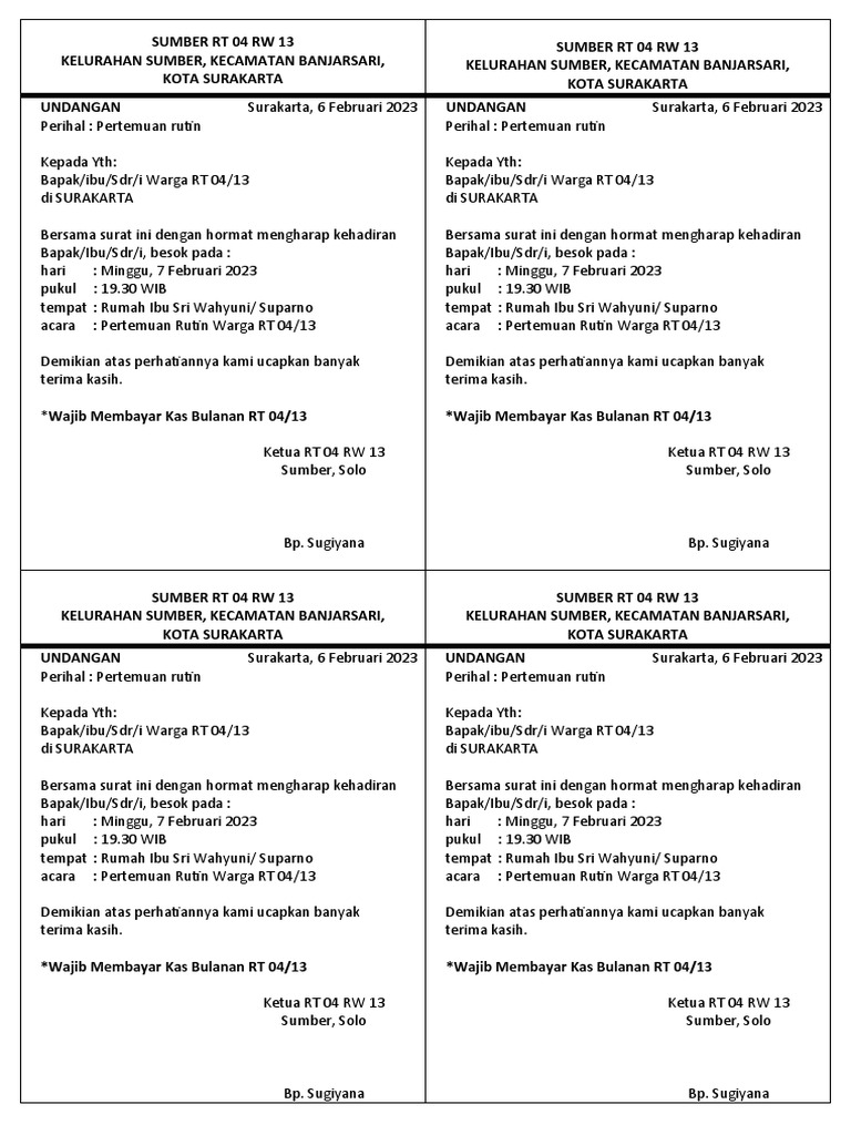 Undangan RT 04 | PDF