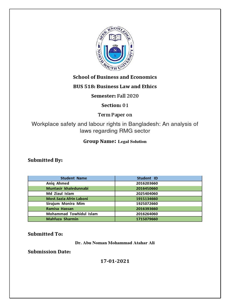Workplace Safety And Labour Rights In Bangladesh An Analysis Of Laws