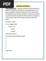 Control Statement Notes