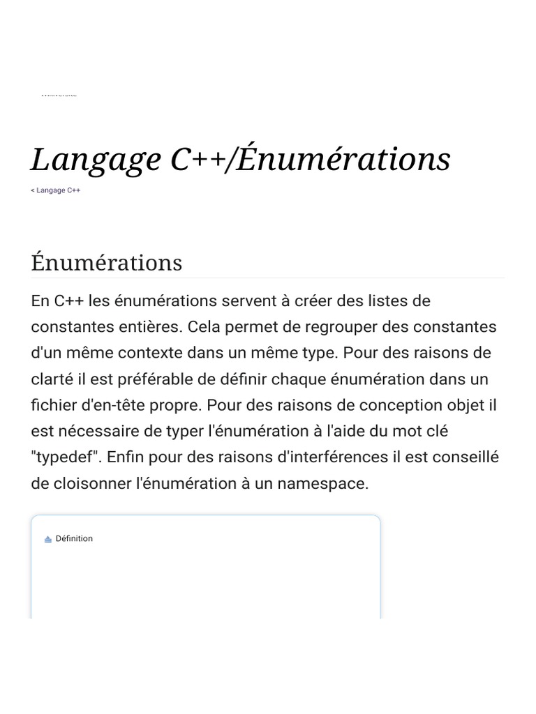 Énumérations en C++ : Définition et Usage | PDF | Ordinateurs