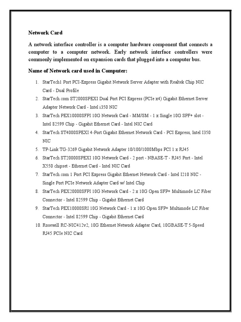 Name of LANcard Network Interface Card PDF