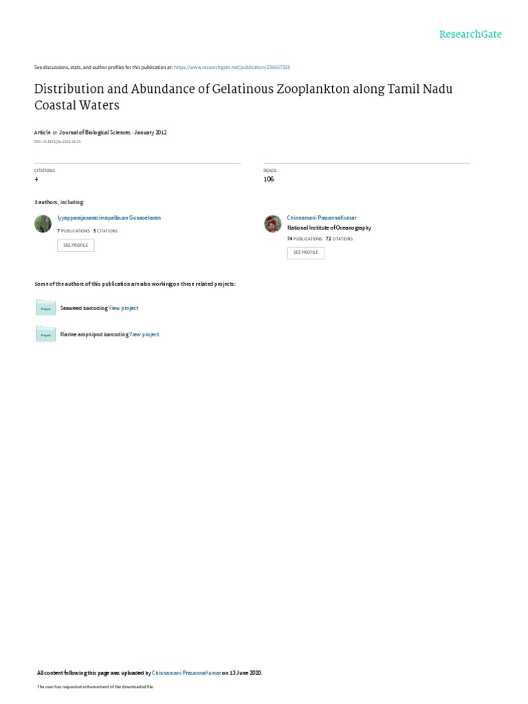 Distribution and Abundance of Gelatinous Zooplankton along Tamil Nadu
