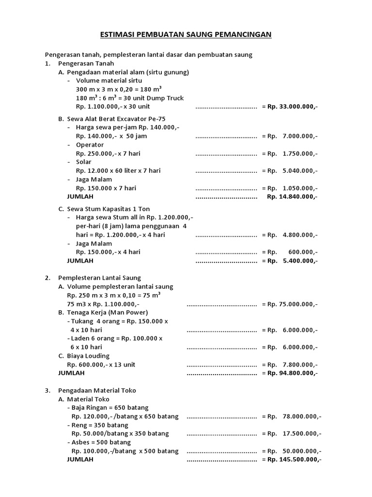 Estimasi Anggaran Biaya Pembuatan | PDF