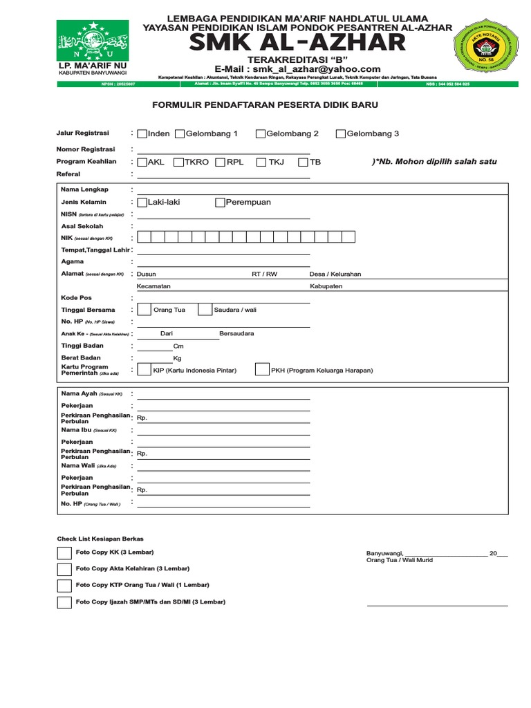 Ukuran Formulir Pendaftaran F4 | PDF