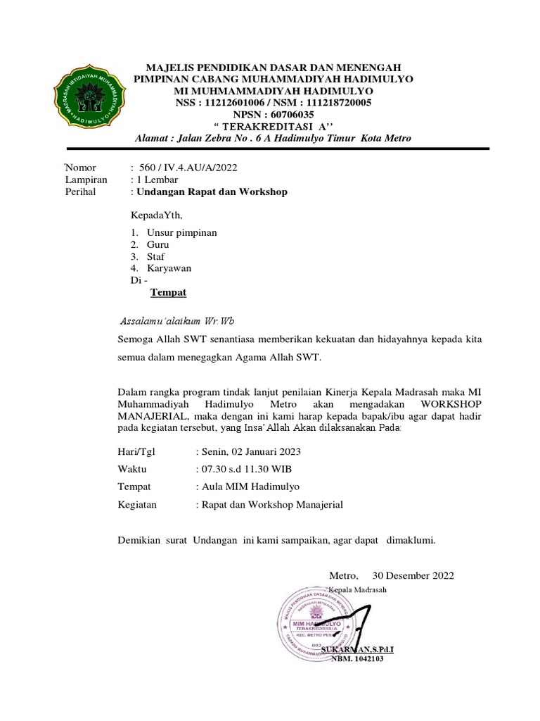 Contoh Surat Undangan Rapat Dan Workshop M | PDF