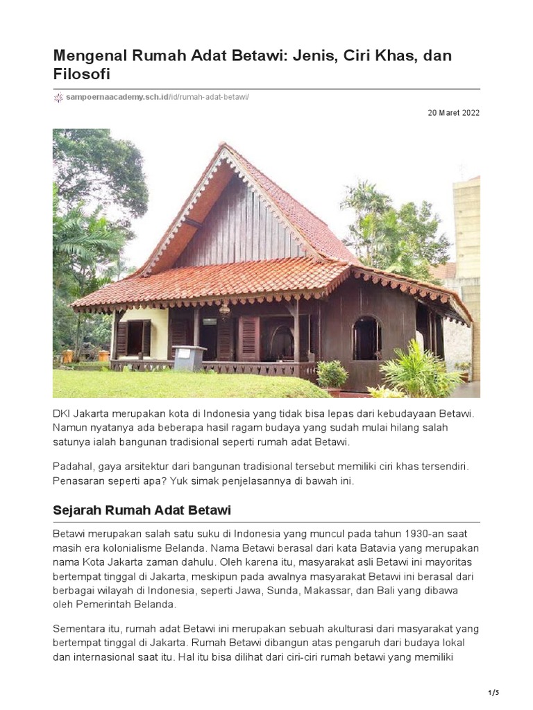 Ciri dan Jenis Rumah Adat Betawi PDF Seni
