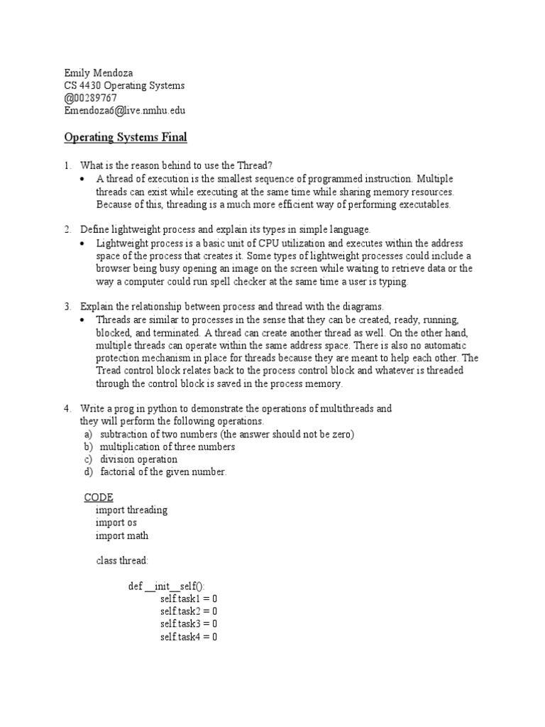 OS Final Python Threads | PDF | Process (Computing) | Scheduling ...