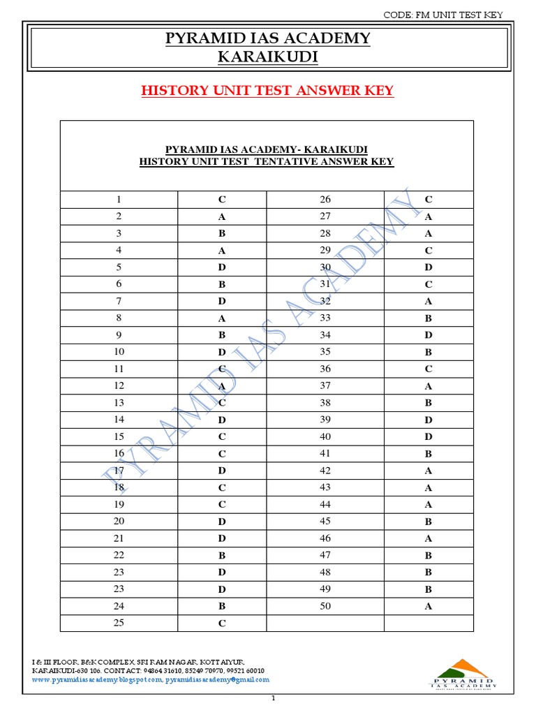 History Unit Test Key | PDF