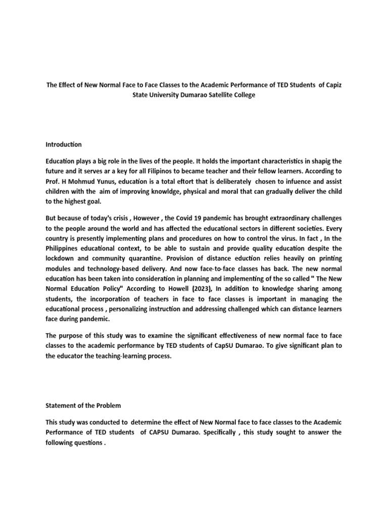 Impact of New Normal Classes on CapSU TED Students | PDF | Learning ...