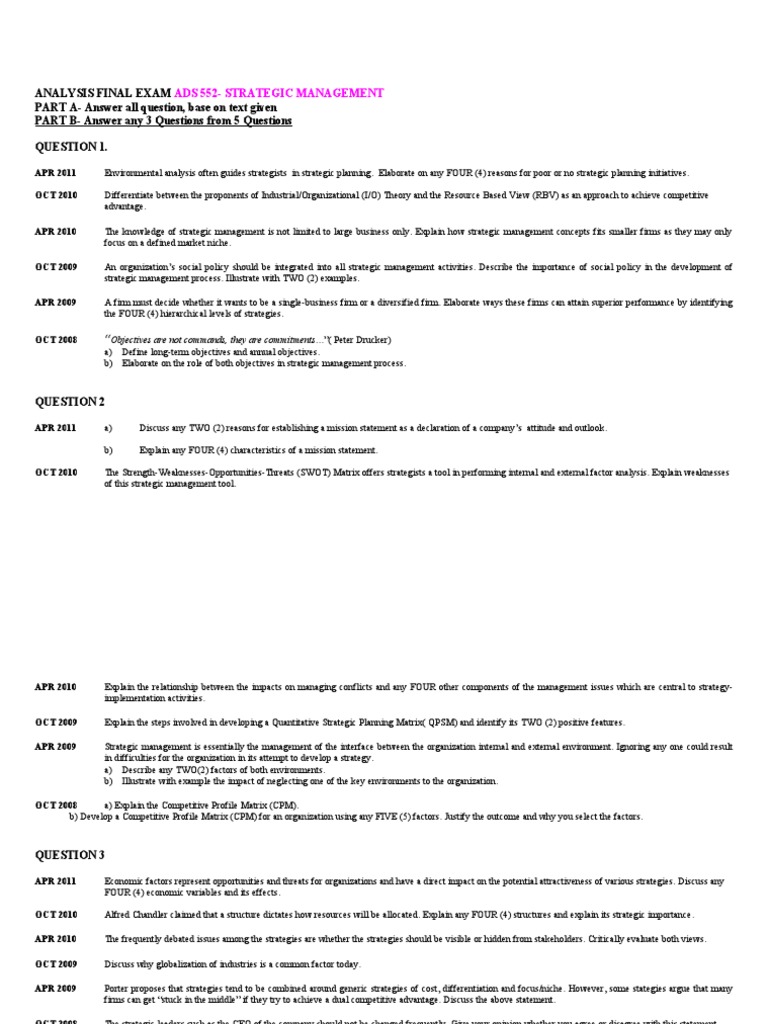 Analysis Final Exam UiTM  Strategic Management  Competitive Advantage