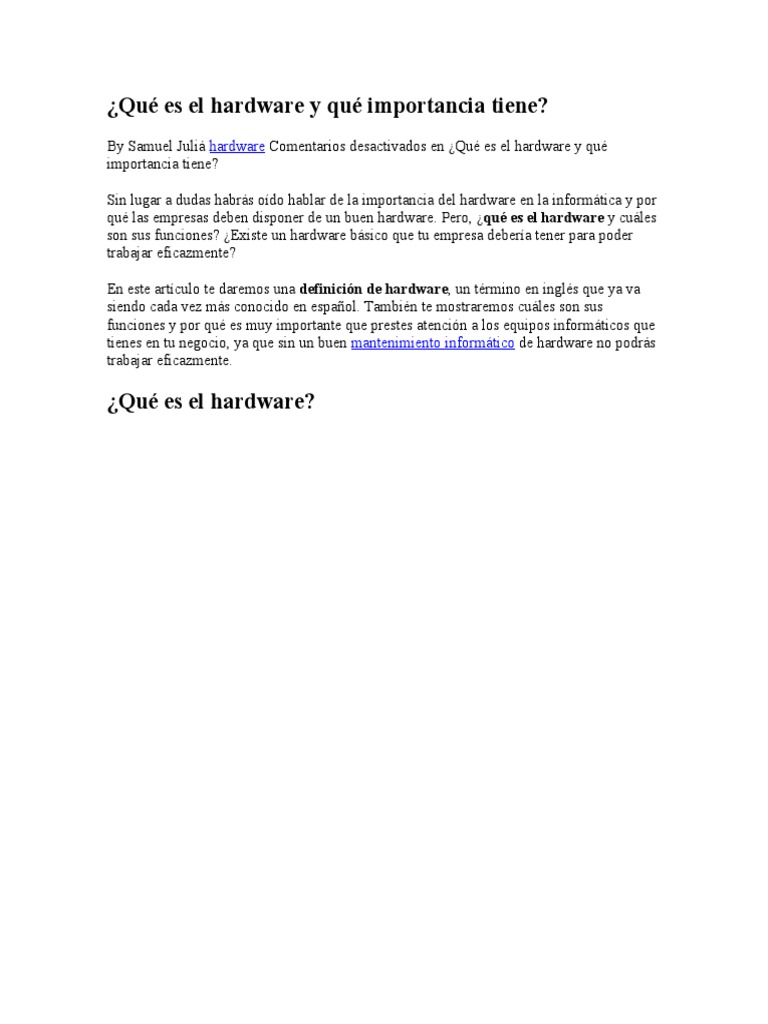 4 Qu Es El Hardware Y Qu Importancia Tiene PDF