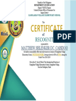 Kasiglahan Village Elementary School Certificate of Recognition for Top Student Matthew Cabidog