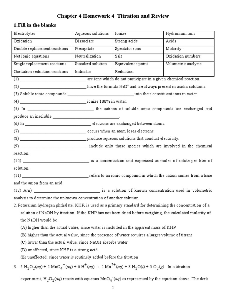 Chapter 4 Homework 4 Titration and Review PDF