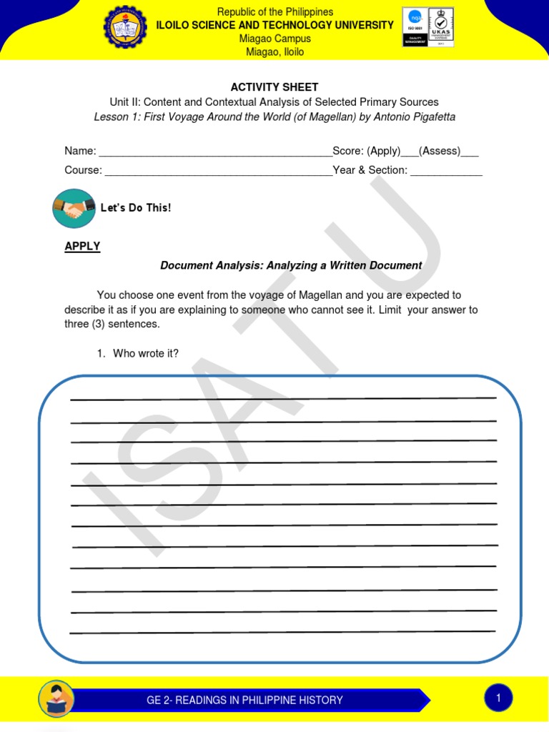 Philippine History Document Analysis Activities | PDF | Philippines ...