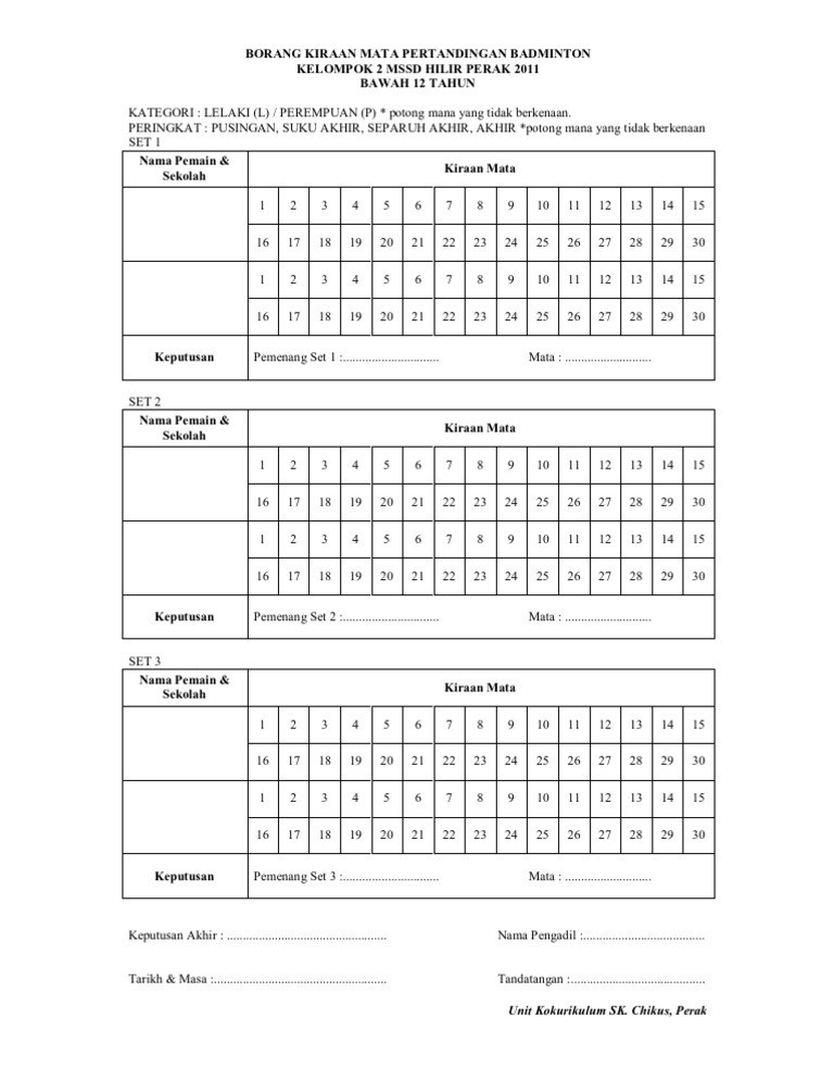Borang Kiraan Mata An Badminton