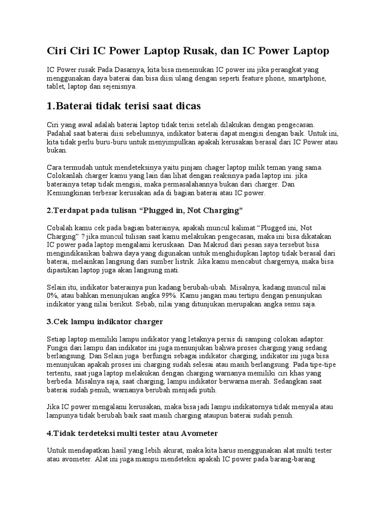 Ciri Ciri IC Power Laptop Rusak PDF