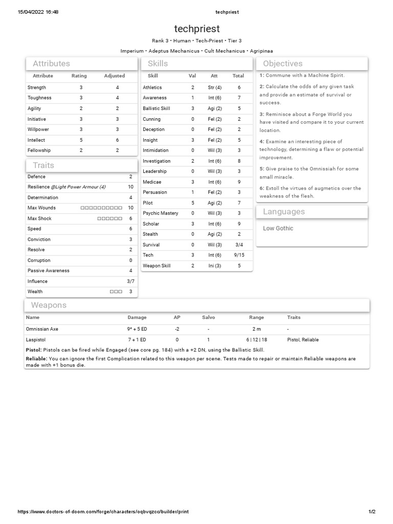 Tech-Priest Character Overview | PDF