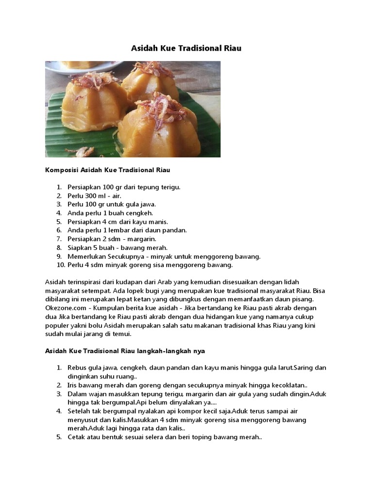 Asidah Kue Tradisional Riau | PDF