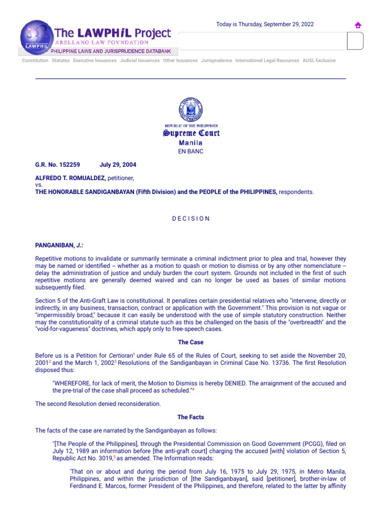 G.R. No. 152259 PDF Vagueness Doctrine Overbreadth Doctrine