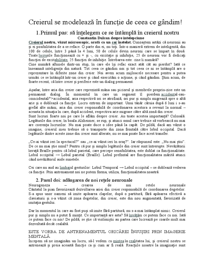 Creierul Se Modelează În Funcție de Ceea Ce Gândim | PDF