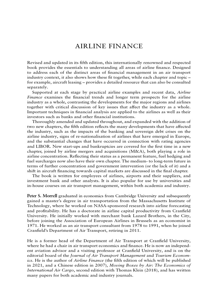 Airline Finance 5th Edn PDF Equity (Finance) Recession