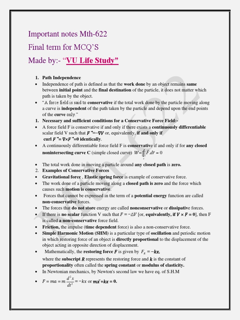 mth622 Notes | Download Free PDF | Rotation Around A Fixed Axis | Torque