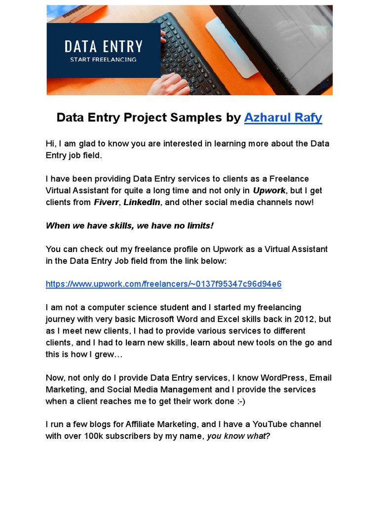 Six Common Data Entry Project Samples and Examples to Evaluate Your ...