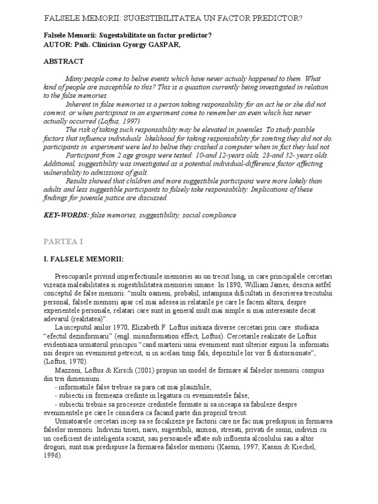 False Memories in Juvenile Justice | PDF
