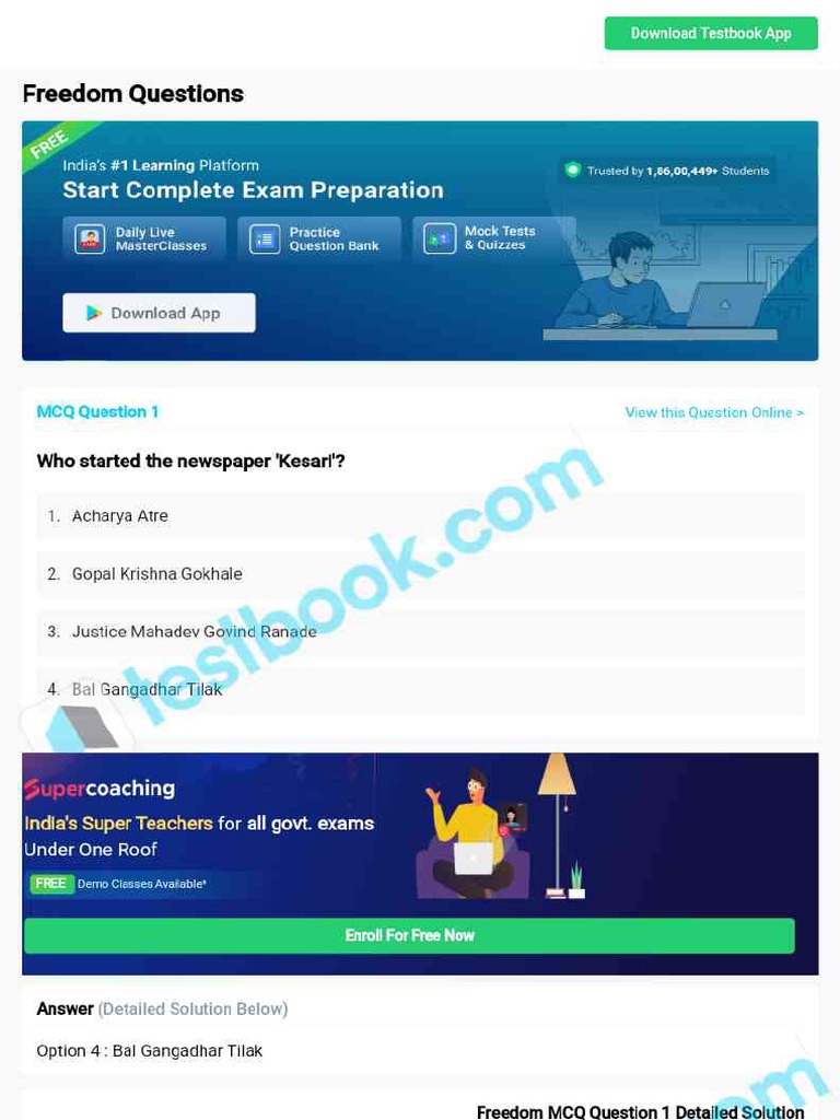 MCQ On Freedom 5fc42ff537912d641829971b | PDF