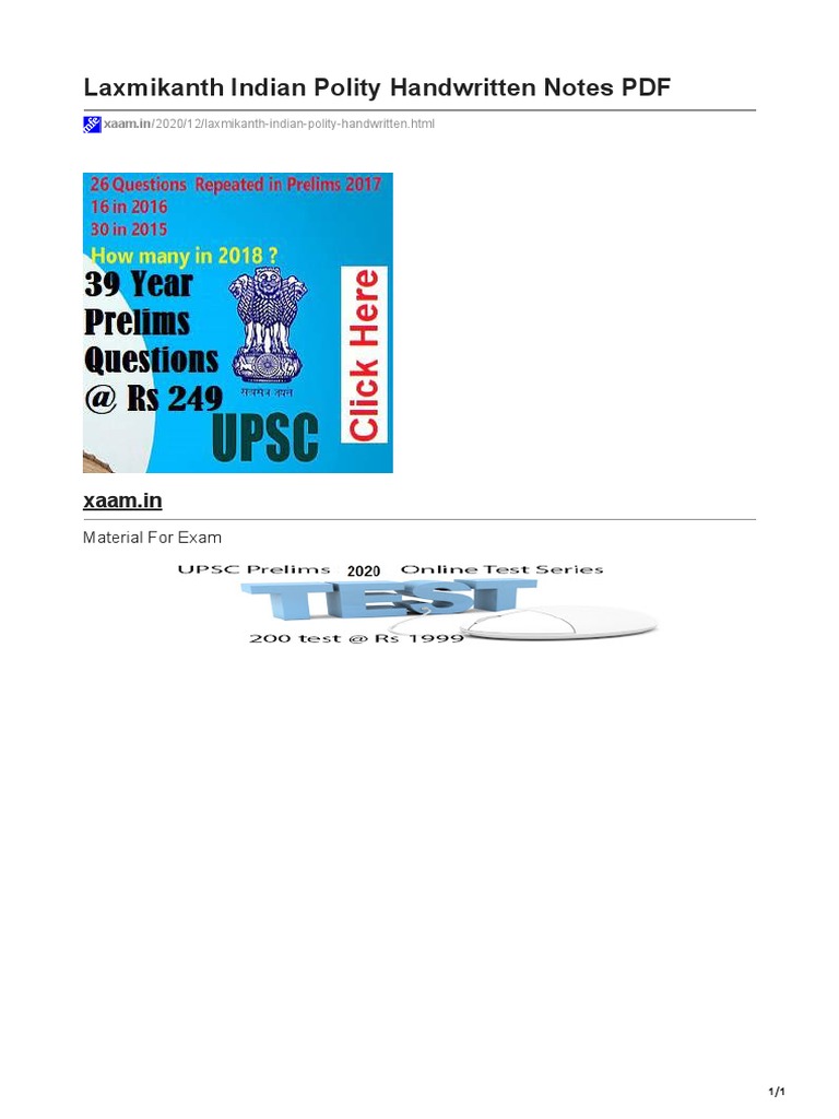 Laxmikanth Polity Handwritten Notes PDF | PDF