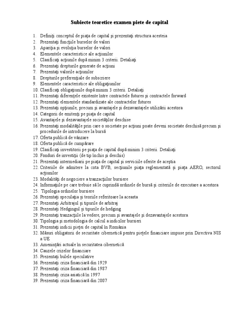Subiecte Examen Piete de Capital FB 2022 PDF