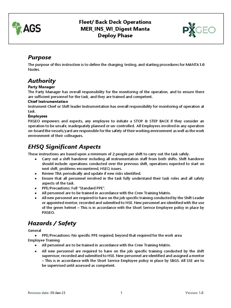 MER - INS - WI - Digest Manta Deploy Phase | PDF | Safety | Calibration