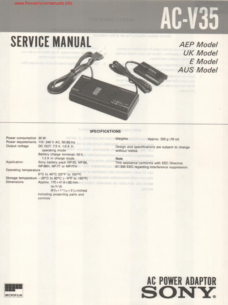 Sony AC-V35 Power Adapter Guide | PDF | Business | Computers