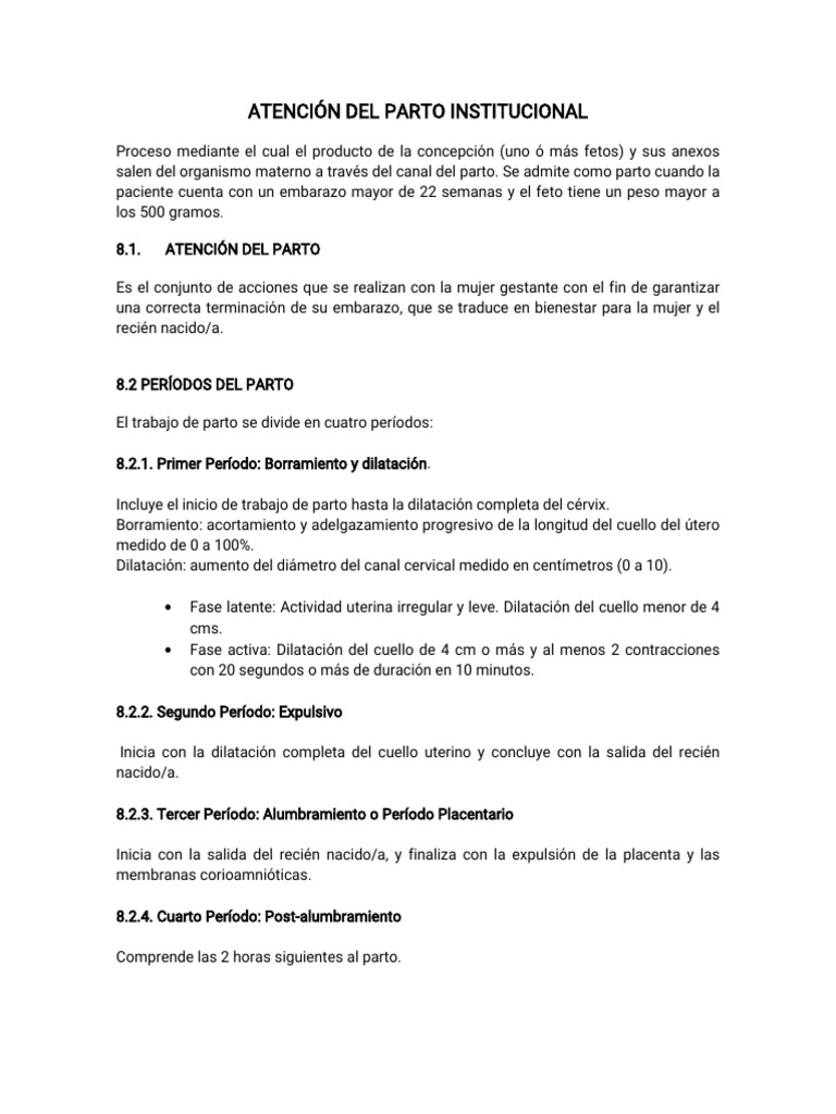 Atención Integral del Parto Institucional | PDF