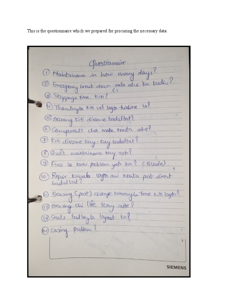 Questionnaire For Steam Power Plant/sugar Factory PDF