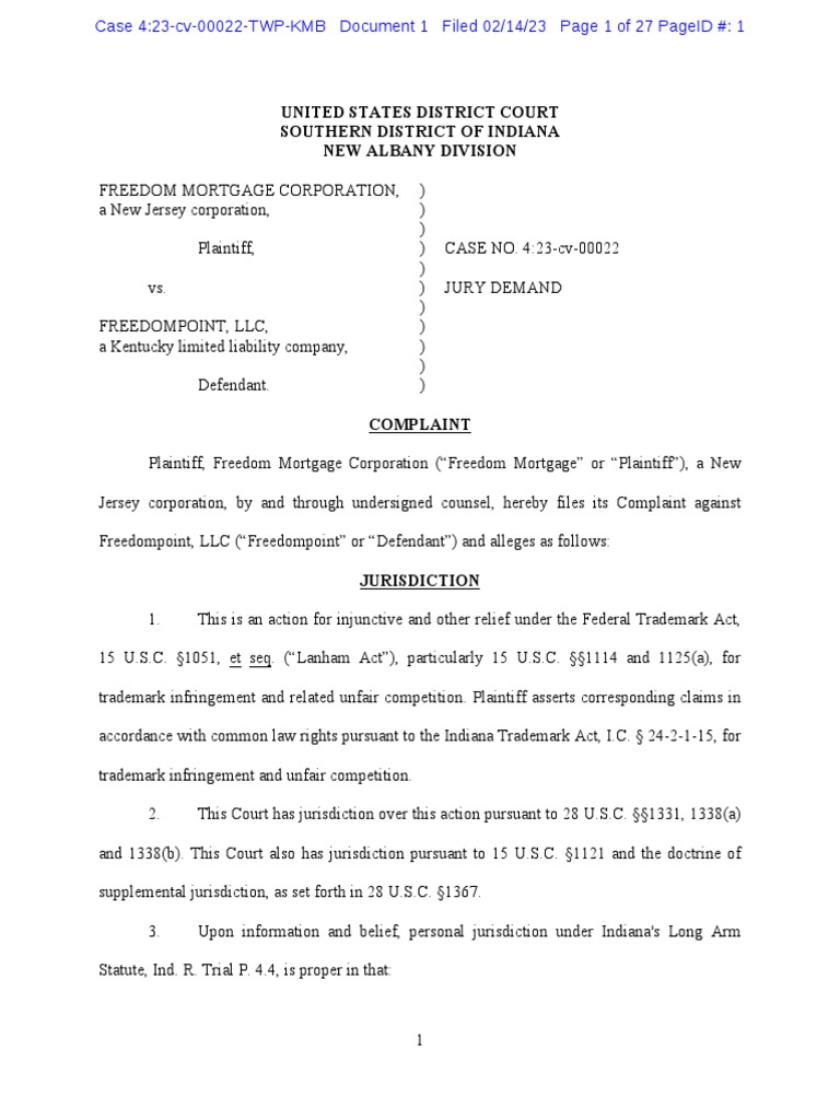 Freedom Mortgage Corporation Complaint PDF