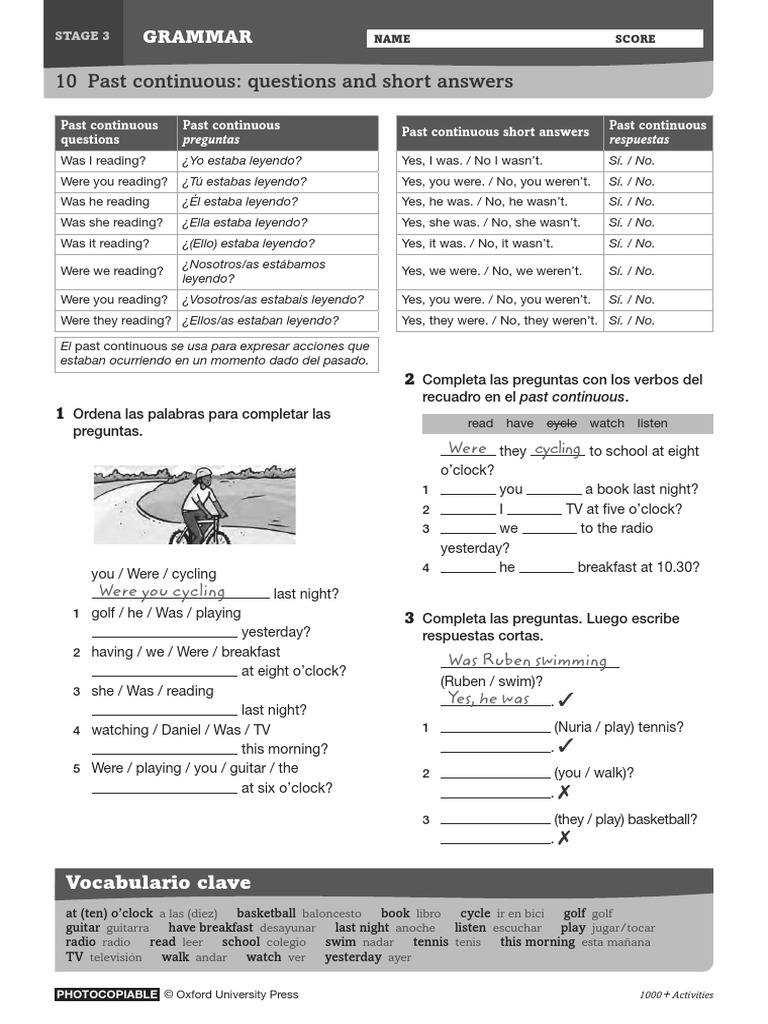110 Past Continuous - Questions and Short Answers | PDF