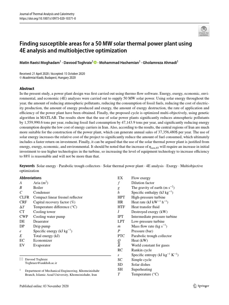Finding susceptible areas for a 50 mw solar thermal power plant using