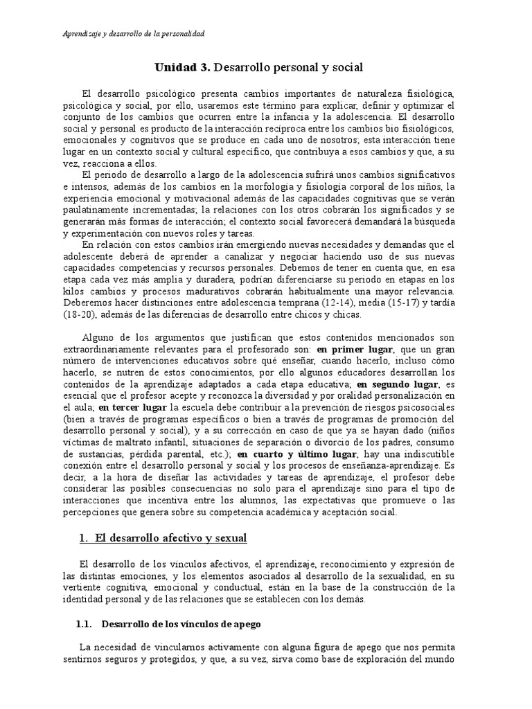 Unidad 3. Desarrollo Personal y Social | PDF | Teoría de apego | Las ...