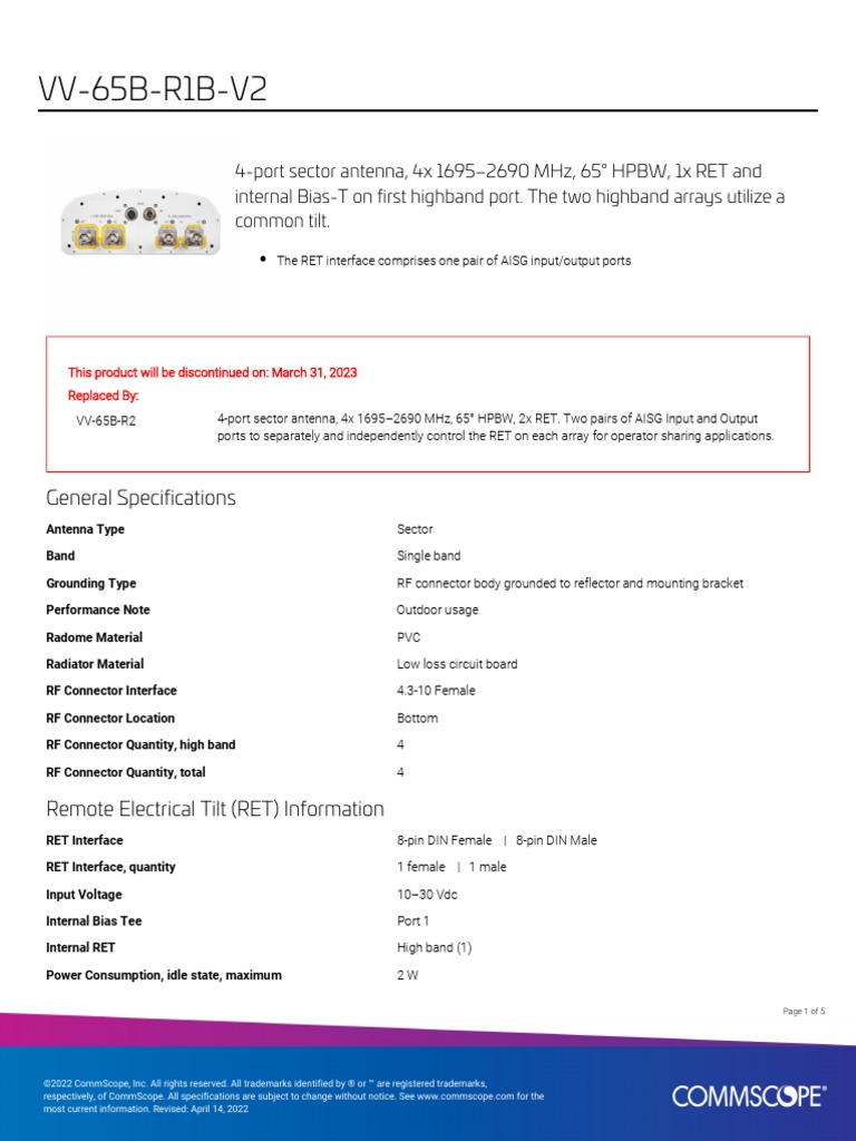 VV-65B-R1B-V2 Product Specifications | PDF | Antenna (Radio ...