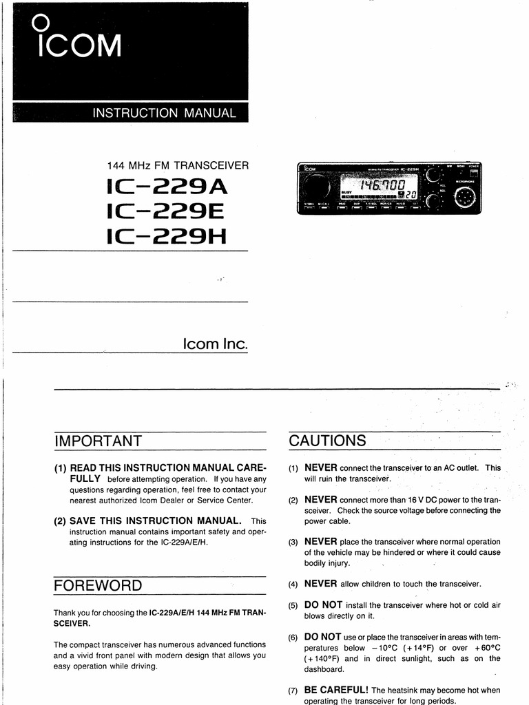 IC-229H Instruction Manual