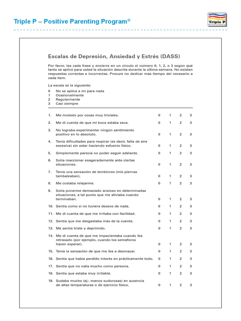 Cuestionario DASS para Ansiedad y Estrés | PDF | Sicología