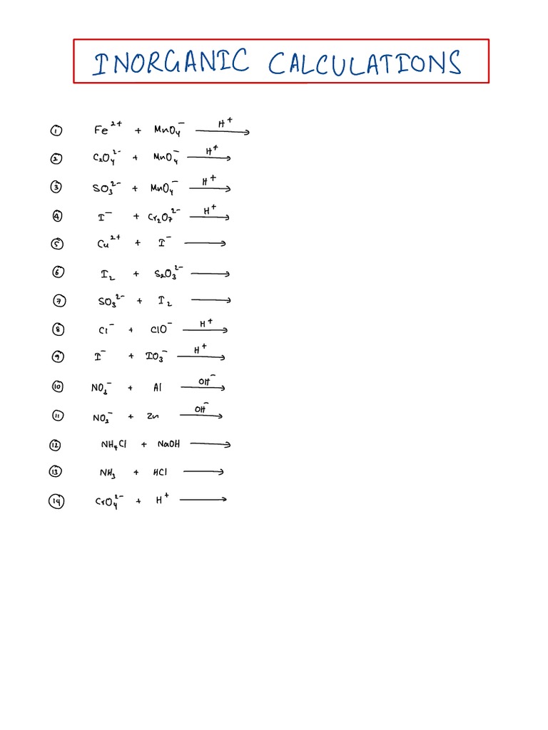 Inorganic Calculations Practice | PDF