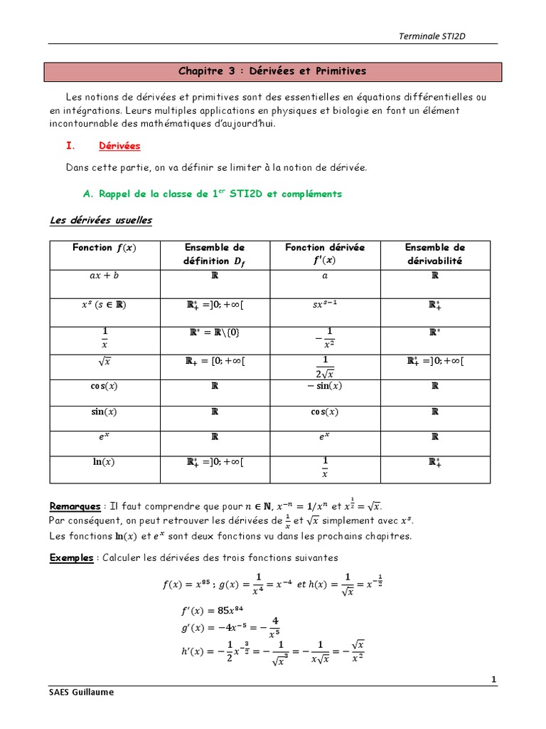 Dérivées et Primitives en Mathématiques | PDF | Nombre réel ...