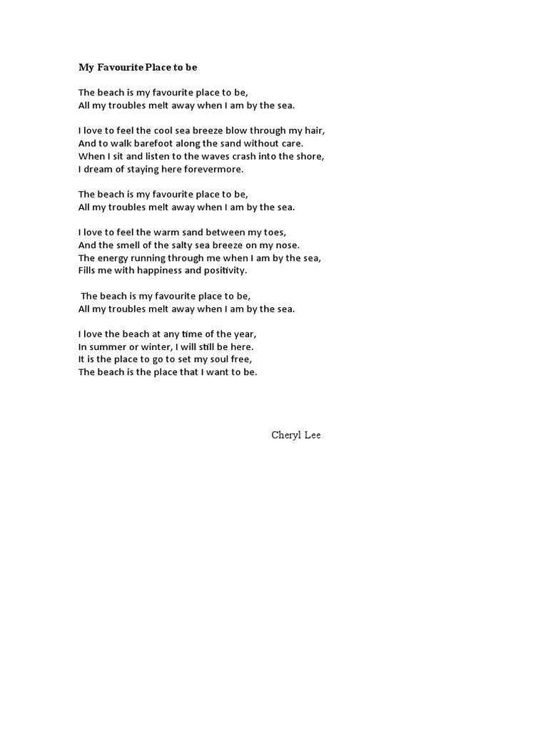 My Favourite Place To Be Poem PDF