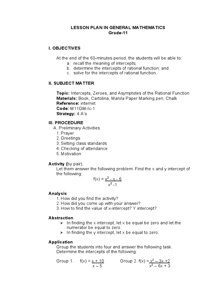 Lesson plan in general mathematics pdf